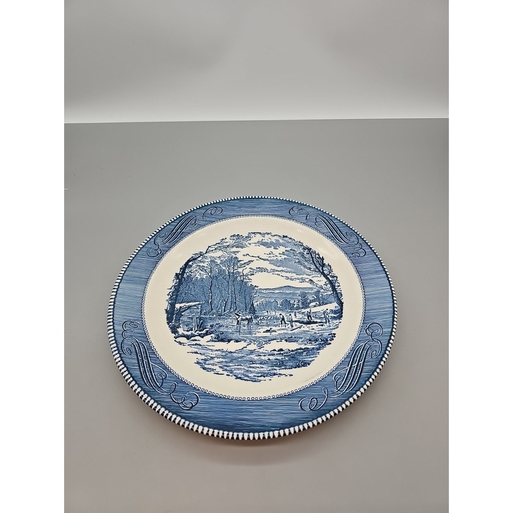 K•Royal China Currier & Ives Getting Ice 11 1/4" Chop Plate Serving Platter Blue